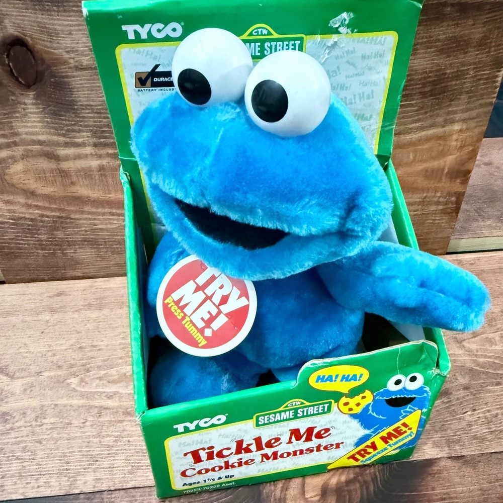 Tyco Sesame Street Tickle Me Cookie Monster Plush 1996 Vintage Toy 70253 Blue
